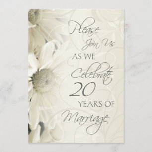 White Flowers 20th Wedding Anniversary Invitations