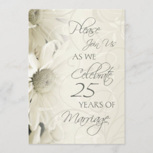 White Flowers 25th Wedding Anniversary Invitations
