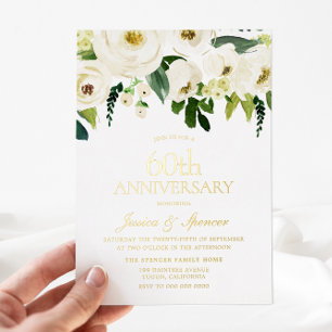 White Flowers 60th Wedding Anniversary Golden