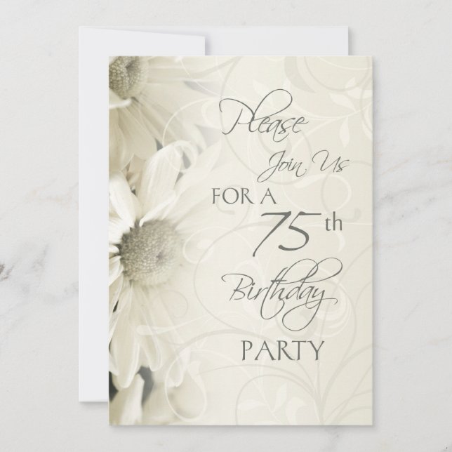 White Flowers 75th Birthday Party Invitations (Front)