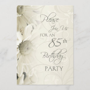 White Flowers 85th Birthday Party Invitations