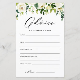 White Flowers Advice for the Bride and Groom Card