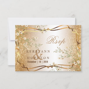 White Flowers and Gold Glitter - RSVP Card