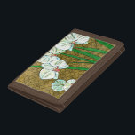 White Flowers and Green Stems on Brown Border Tri-fold Wallet<br><div class="desc">White flowers hang off green stems in this piece by Chariklia Zarris. Set against a tan background and surrounded by a brown border this is a simple but elegant painting. Add it to your home and enjoy the beauty!</div>