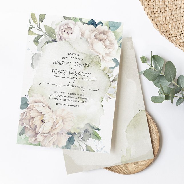 White Flowers and Greenery Elegant Vintage Wedding Invitation (Creator Uploaded)