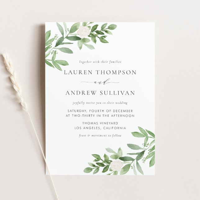 White Flowers and Greenery QR Code Wedding Invitation Postcard (White Flowers and Greenery QR Code Wedding Invitation Postcard)