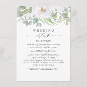 White Flowers and Greenery Wedding Information Enclosure Card