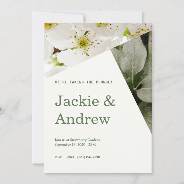 White Flowers and Greenery Wedding Invitation (Front)