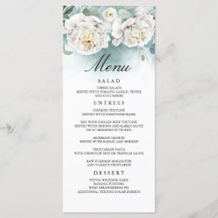 White Flowers and Greenery Wedding Menus