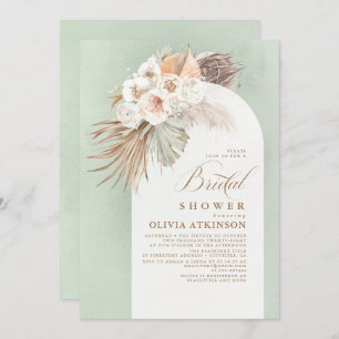 White Flowers and Pampas Grass Boho Bridal Shower Invitation