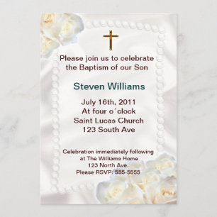 White flowers Baptism Invitation
