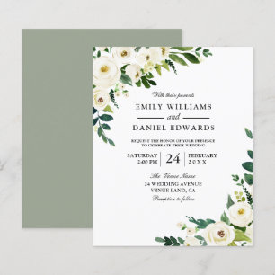 White Flowers Beautiful Budget Wedding Invitation