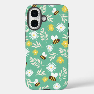 White Flowers, Bees Design Otterbox iPhone 16 Case