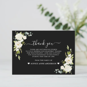 White flowers Black Photo In Loving Memory Thank You Card