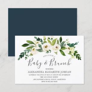 White Flowers Blooming Baby & Brunch Invitation
