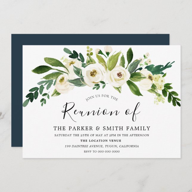 White Flowers Blooming Family Reunion Invitation (Front/Back)