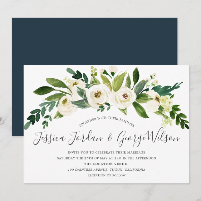 White Flowers Blooming Wedding Invitation (Front/Back)