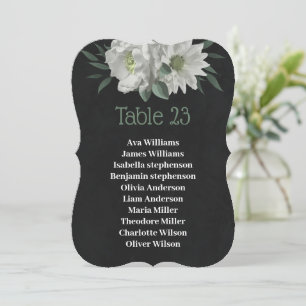  white flowers botanical black seating chart card