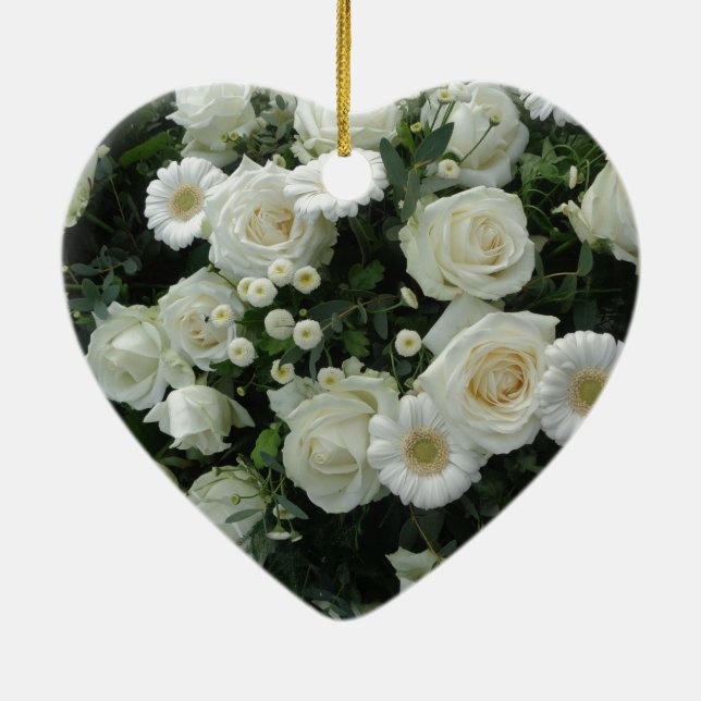 White Flowers Bouquet Ceramic Tree Decoration (Back)