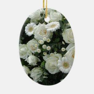 White Flowers Bouquet Ceramic Tree Decoration