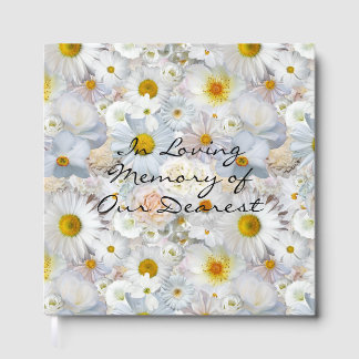 White Flowers Bouquet Floral Funeral Guest Book