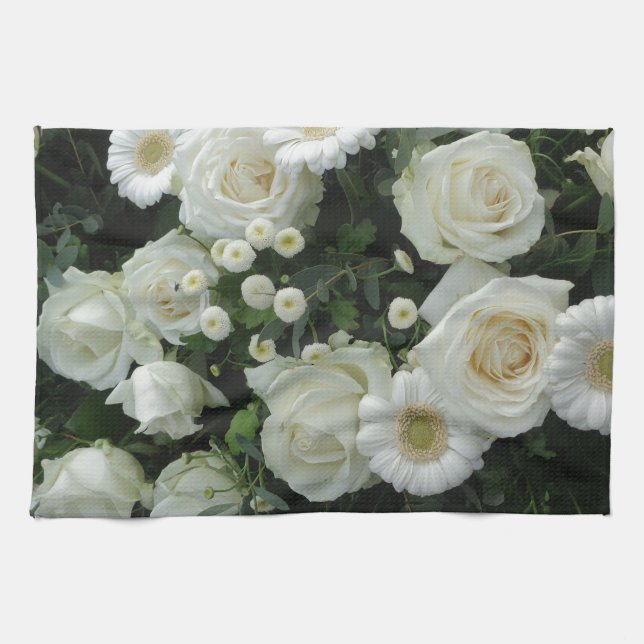 White Flowers Bouquet Tea Towel (Horizontal)