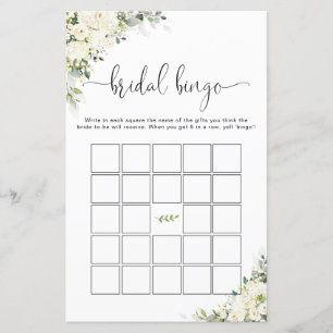 White Flowers Bridal Shower Bingo
