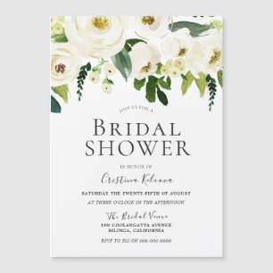 White Flowers Bridal Shower Magnetic Invitation