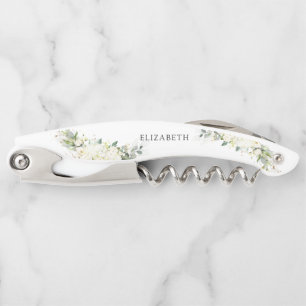 White Flowers Bridal Shower Waiter's Corkscrew