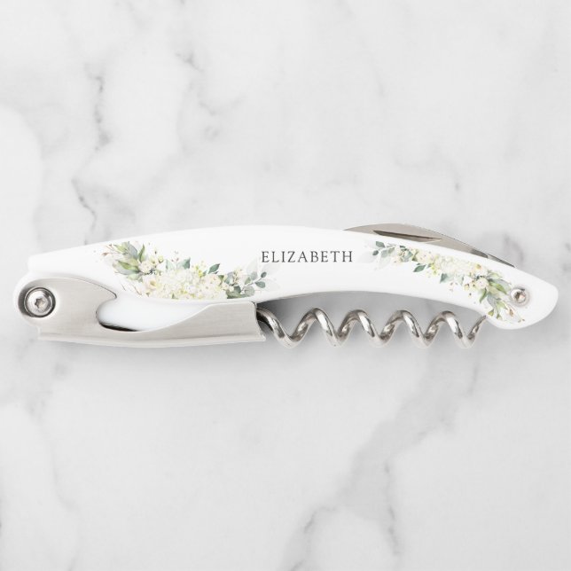 White Flowers Bridal Shower Waiter's Corkscrew (Front)