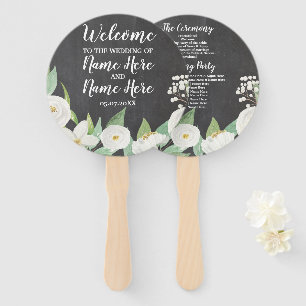 White Flowers Chalk Floral Wedding Programme Fan