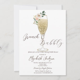 White Flowers Champagne Glass Brunch & Bubbly Invitation