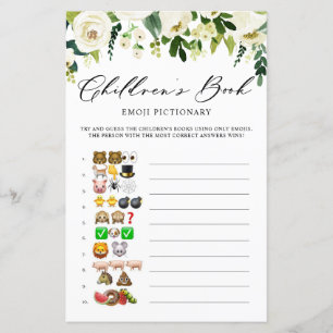 White Flowers Childrens Book Emoji Pictionary Card