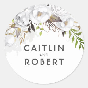White Flowers Classic Round Sticker