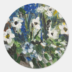 White Flowers Classic Round Sticker