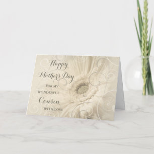 White Flowers Cousin Happy Mother's Day Card