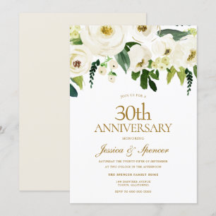 White Flowers & Cream 30th Wedding Anniversary Invitation
