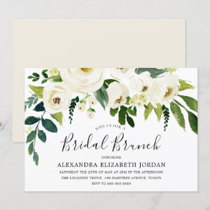 White Flowers & Cream Elegant Bridal Shower Brunch Invitation