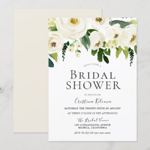 White Flowers & Cream Elegant Bridal Shower Invitation