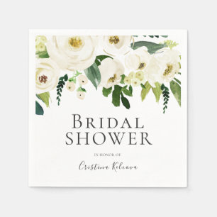 White Flowers & Cream Elegant Bridal Shower Napkin