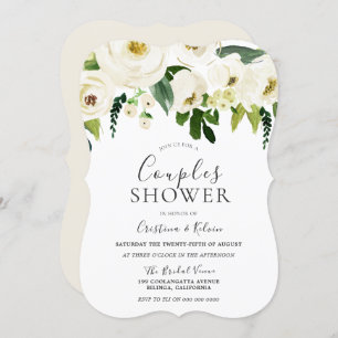 White Flowers & Cream Elegant Couples Shower Invitation