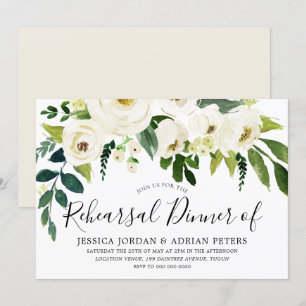 White Flowers & Cream Elegant Rehearsal Dinner Invitation