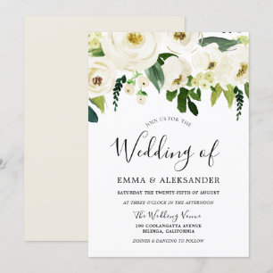 White Flowers & Cream Elegant Wedding Invitation