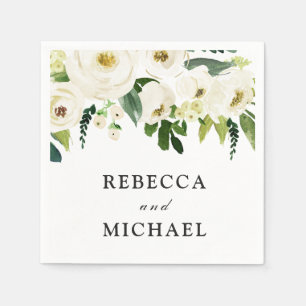 White Flowers & Cream Elegant Wedding Reception Napkin