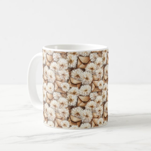 White Flowers Cream Envelopes Coffee Mug (Front Left)