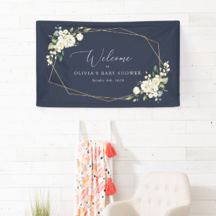 White Flowers, Cream Flowers, Baby Shower Welcome Banner
