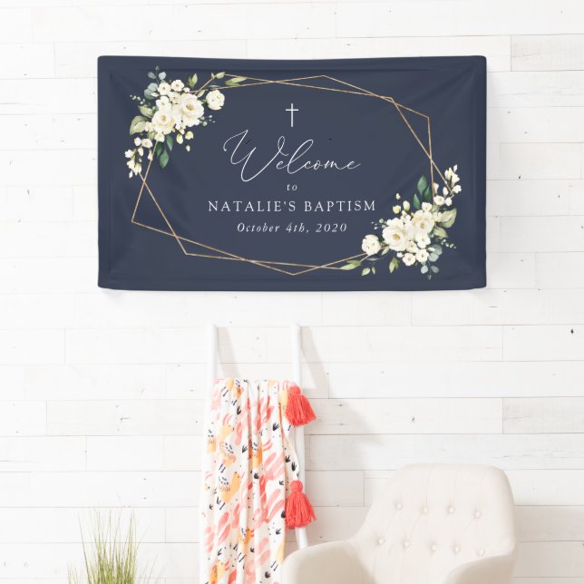 White Flowers, Cream Flowers, Baptism Welcome Banner (Insitu)