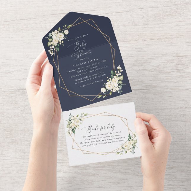 White Flowers, Cream Flowers, Boho, Baby Shower All In One Invitation (Tearaway)