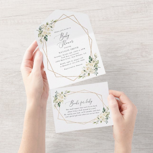 White Flowers, Cream Flowers, Boho, Baby Shower All In One Invitation (Tearaway)