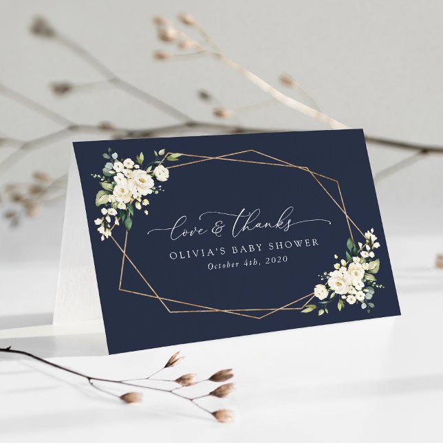 White Flowers, Cream Flowers, Boho, Baby Shower Thank You Card (Creator Uploaded)